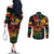 Personalized Reggae King Marley One Love Couples Matching Off The Shoulder Long Sleeve Dress and Long Sleeve Button Shirt Rastafarian Lion Grunge
