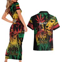 Personalized Reggae King Marley One Love Couples Matching Short Sleeve Bodycon Dress and Hawaiian Shirt Rastafarian Lion Grunge