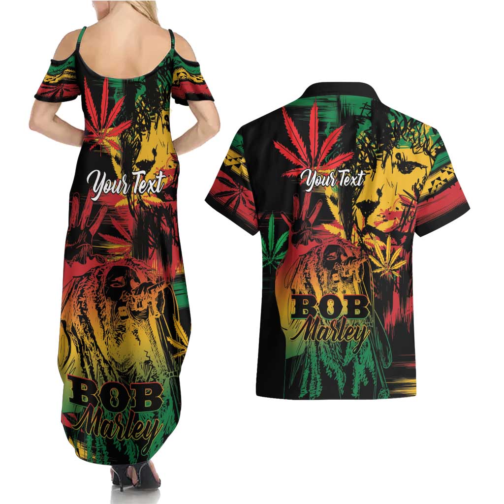 Personalized Reggae King Marley One Love Couples Matching Summer Maxi Dress and Hawaiian Shirt Rastafarian Lion Grunge