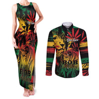 Personalized Reggae King Marley One Love Couples Matching Tank Maxi Dress and Long Sleeve Button Shirt Rastafarian Lion Grunge