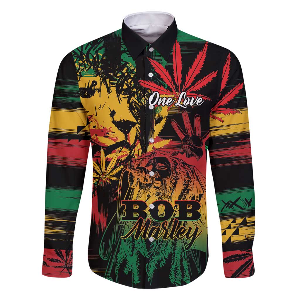 Personalized Reggae King Marley One Love Family Matching Long Sleeve Bodycon Dress and Hawaiian Shirt Rastafarian Lion Grunge