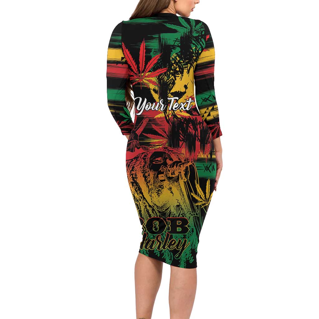 Personalized Reggae King Marley One Love Family Matching Long Sleeve Bodycon Dress and Hawaiian Shirt Rastafarian Lion Grunge