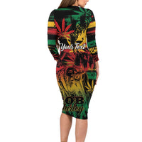 Personalized Reggae King Marley One Love Family Matching Long Sleeve Bodycon Dress and Hawaiian Shirt Rastafarian Lion Grunge