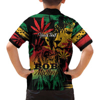 Personalized Reggae King Marley One Love Family Matching Off The Shoulder Long Sleeve Dress and Hawaiian Shirt Rastafarian Lion Grunge