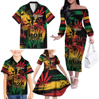 Personalized Reggae King Marley One Love Family Matching Off The Shoulder Long Sleeve Dress and Hawaiian Shirt Rastafarian Lion Grunge