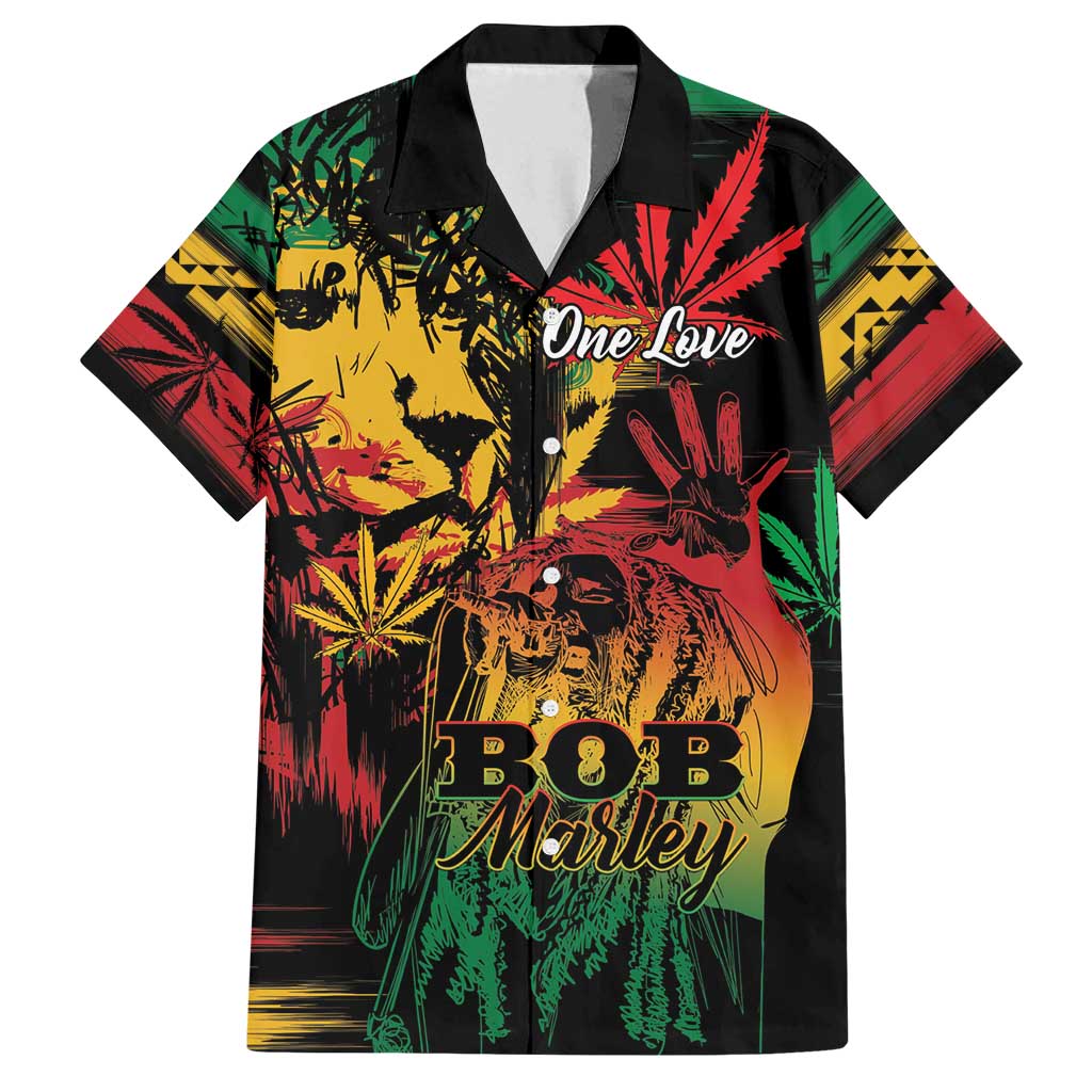 Personalized Reggae King Marley One Love Family Matching Off Shoulder Maxi Dress and Hawaiian Shirt Rastafarian Lion Grunge