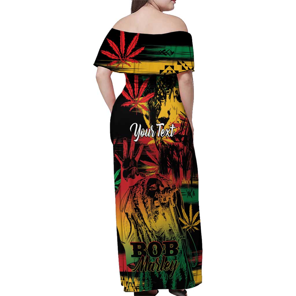 Personalized Reggae King Marley One Love Family Matching Off Shoulder Maxi Dress and Hawaiian Shirt Rastafarian Lion Grunge