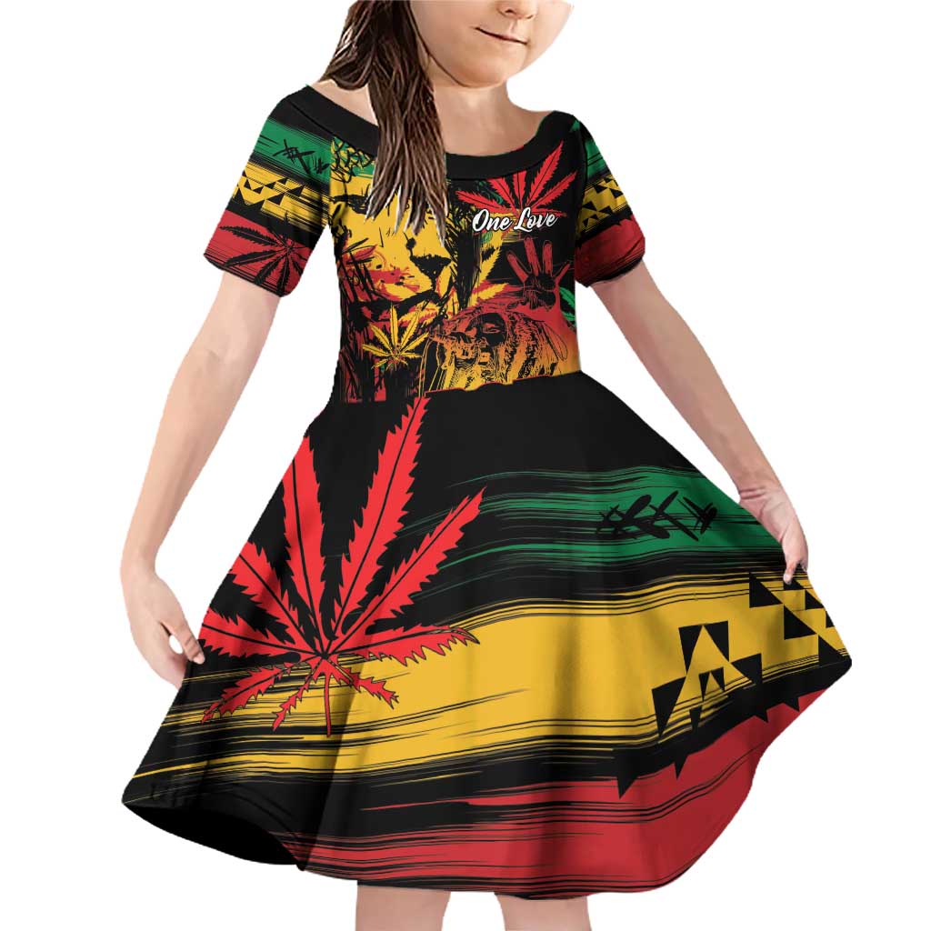 Personalized Reggae King Marley One Love Family Matching Off Shoulder Short Dress and Hawaiian Shirt Rastafarian Lion Grunge