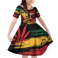 Personalized Reggae King Marley One Love Family Matching Off Shoulder Short Dress and Hawaiian Shirt Rastafarian Lion Grunge