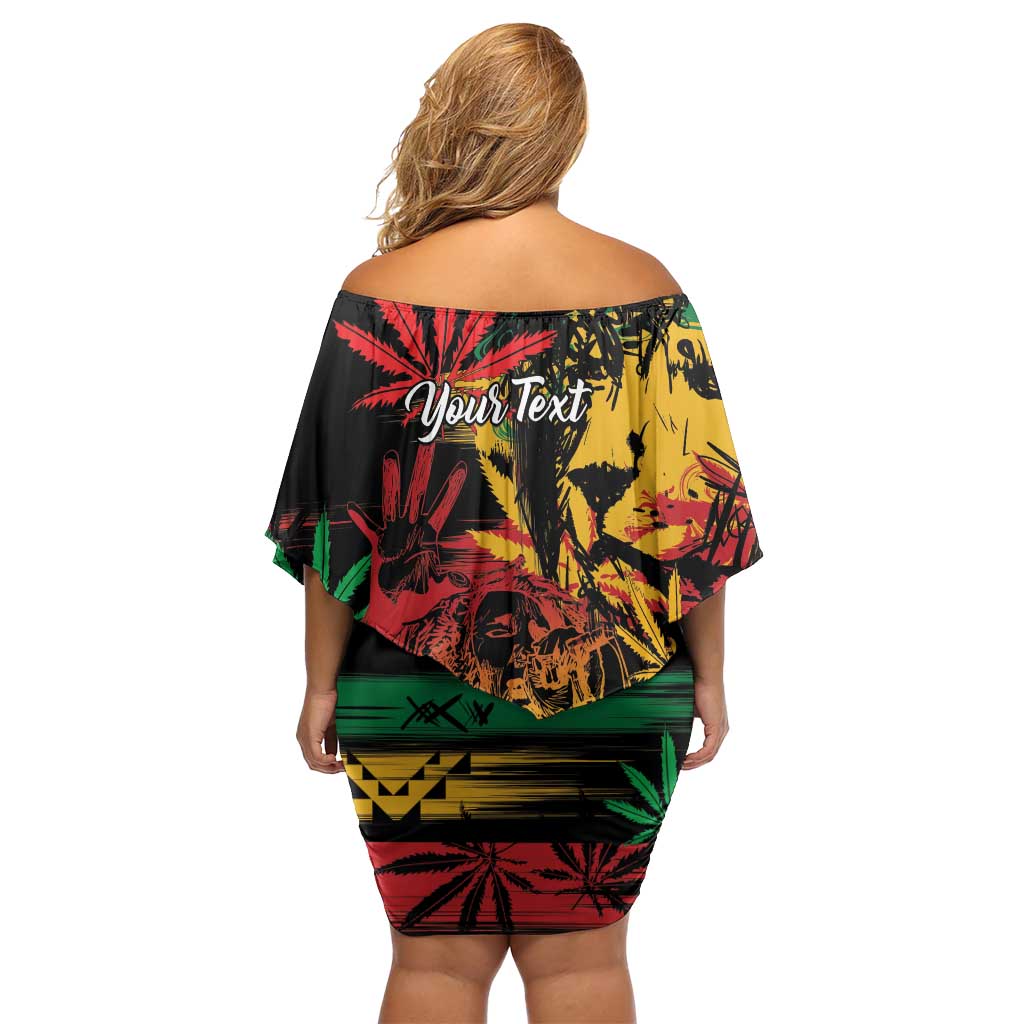 Personalized Reggae King Marley One Love Family Matching Off Shoulder Short Dress and Hawaiian Shirt Rastafarian Lion Grunge