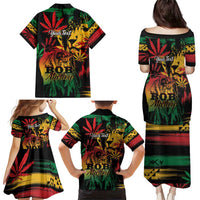 Personalized Reggae King Marley One Love Family Matching Puletasi and Hawaiian Shirt Rastafarian Lion Grunge