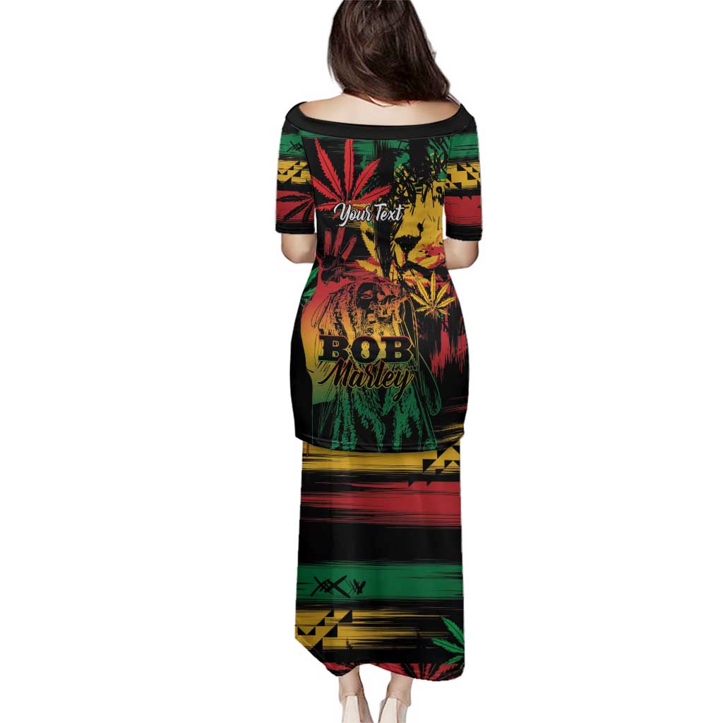 Personalized Reggae King Marley One Love Family Matching Puletasi and Hawaiian Shirt Rastafarian Lion Grunge