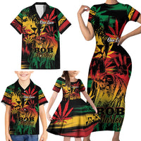 Personalized Reggae King Marley One Love Family Matching Short Sleeve Bodycon Dress and Hawaiian Shirt Rastafarian Lion Grunge