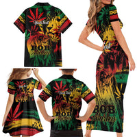Personalized Reggae King Marley One Love Family Matching Short Sleeve Bodycon Dress and Hawaiian Shirt Rastafarian Lion Grunge