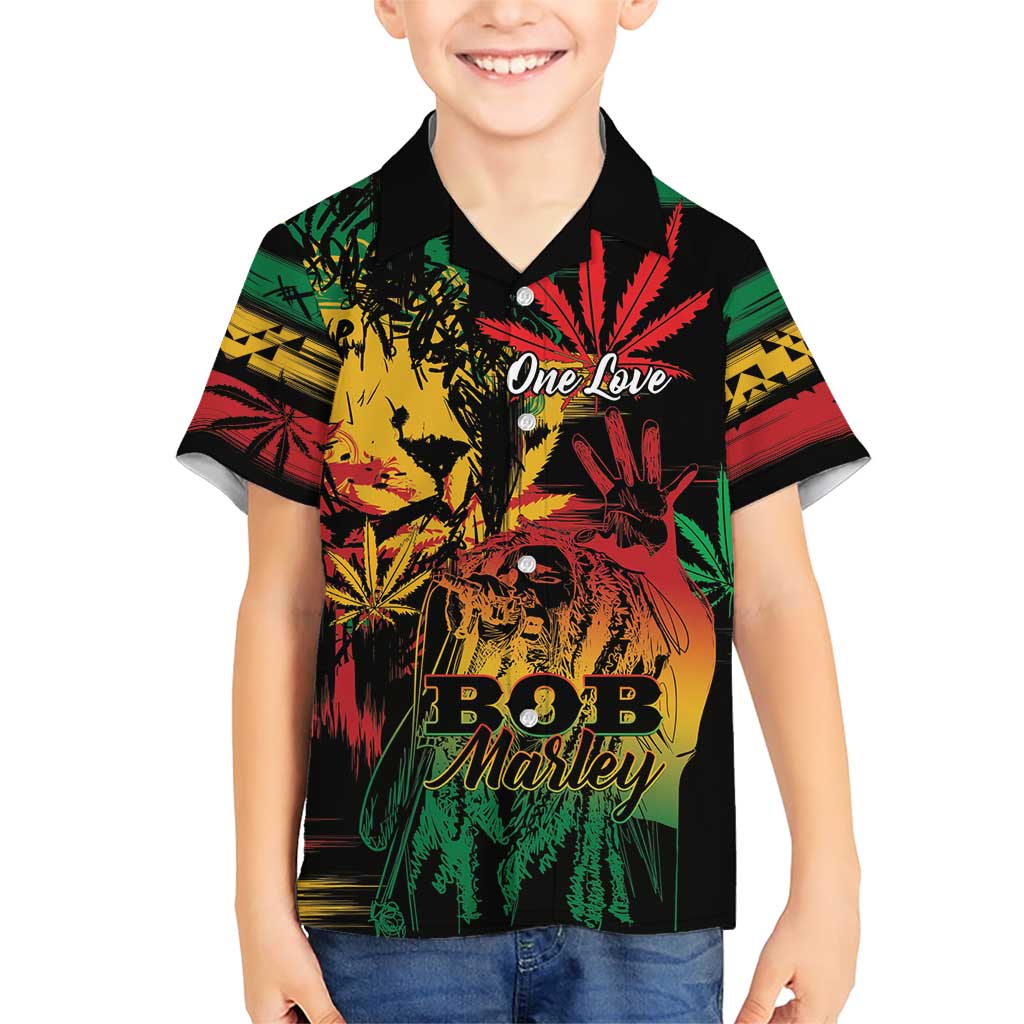 Personalized Reggae King Marley One Love Family Matching Short Sleeve Bodycon Dress and Hawaiian Shirt Rastafarian Lion Grunge