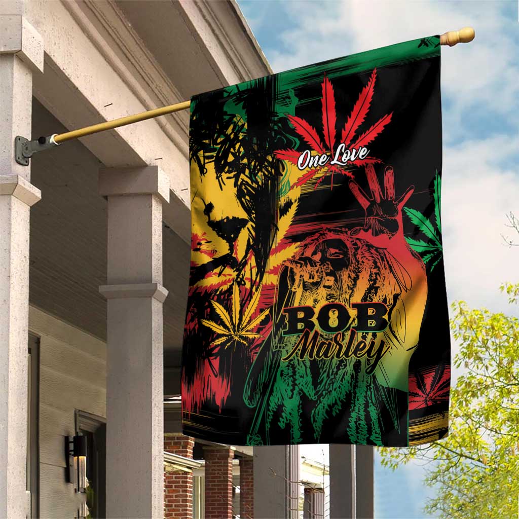 Reggae King Marley One Love Garden Flag Rastafarian Lion Grunge