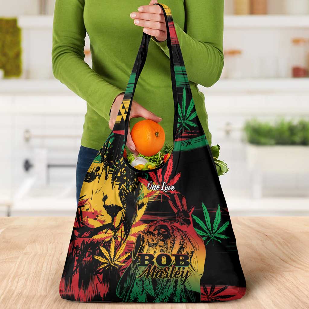 Reggae King Marley One Love Grocery Bag Rastafarian Lion Grunge