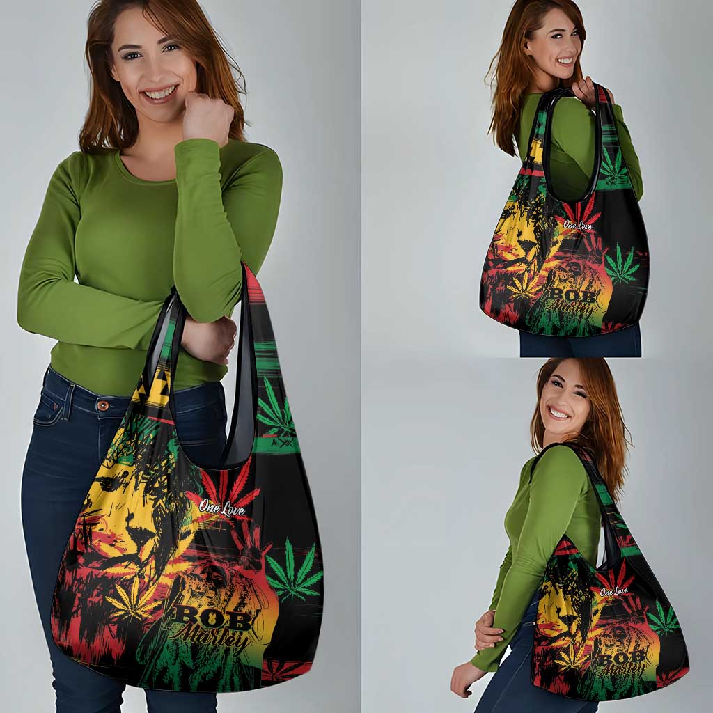 Reggae King Marley One Love Grocery Bag Rastafarian Lion Grunge