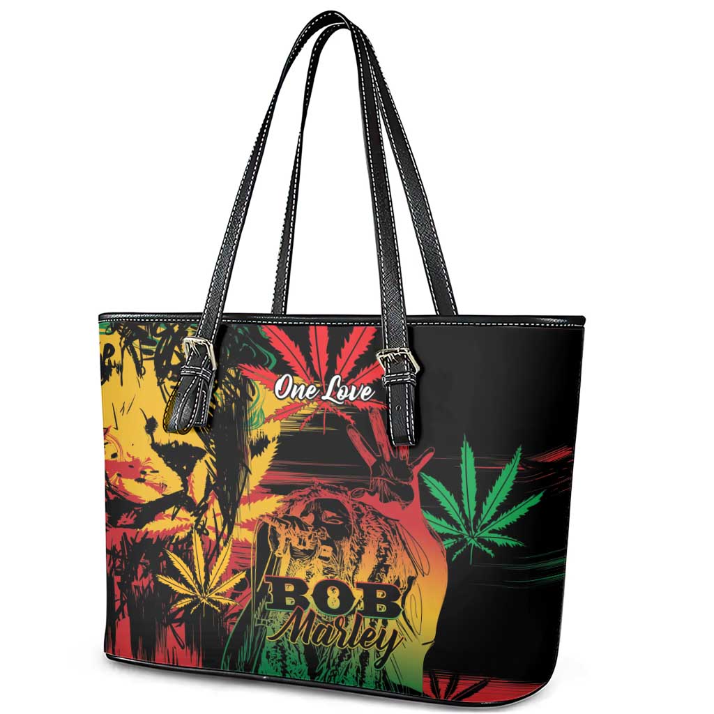 Reggae King Marley One Love Leather Tote Bag Rastafarian Lion Grunge