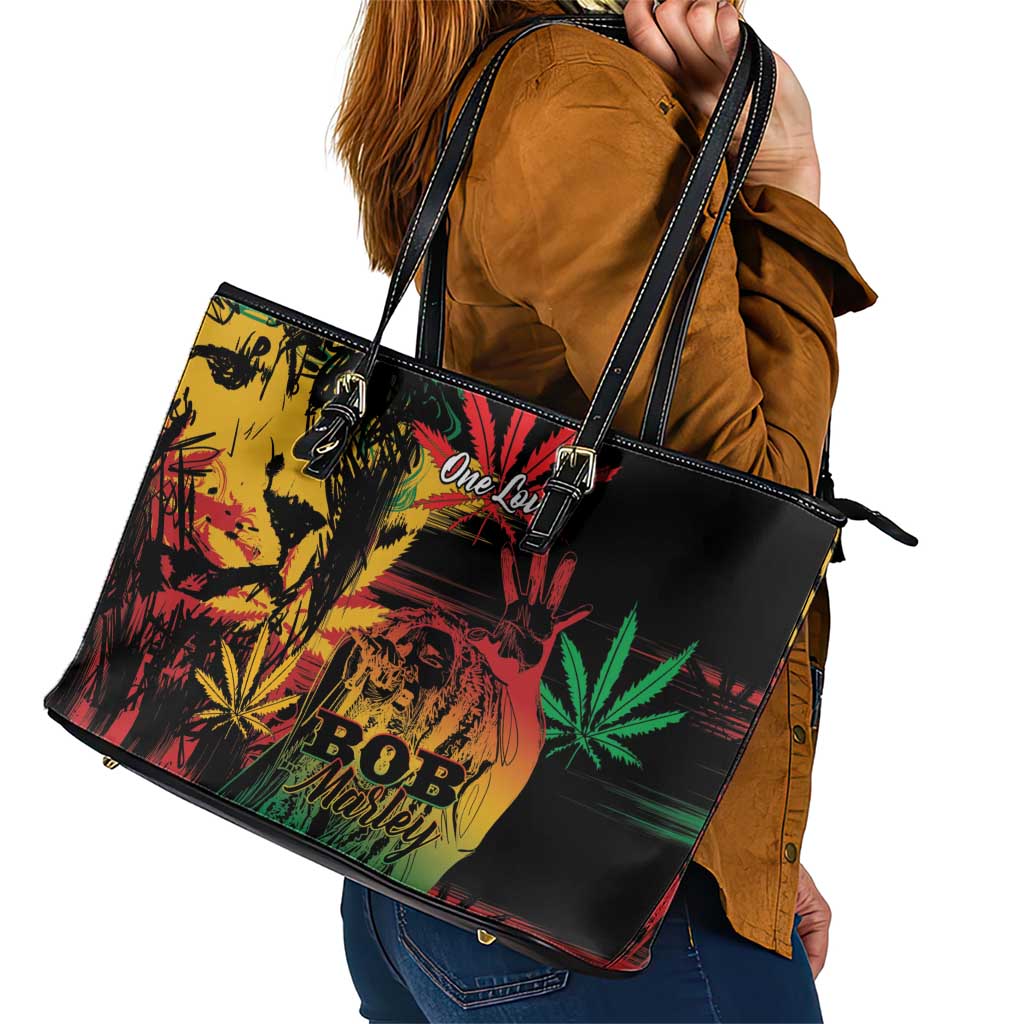 Reggae King Marley One Love Leather Tote Bag Rastafarian Lion Grunge