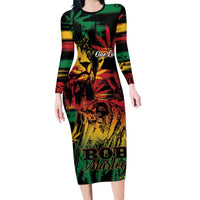 Personalized Reggae King Marley One Love Long Sleeve Bodycon Dress Rastafarian Lion Grunge