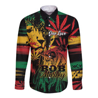 Personalized Reggae King Marley One Love Long Sleeve Button Shirt Rastafarian Lion Grunge