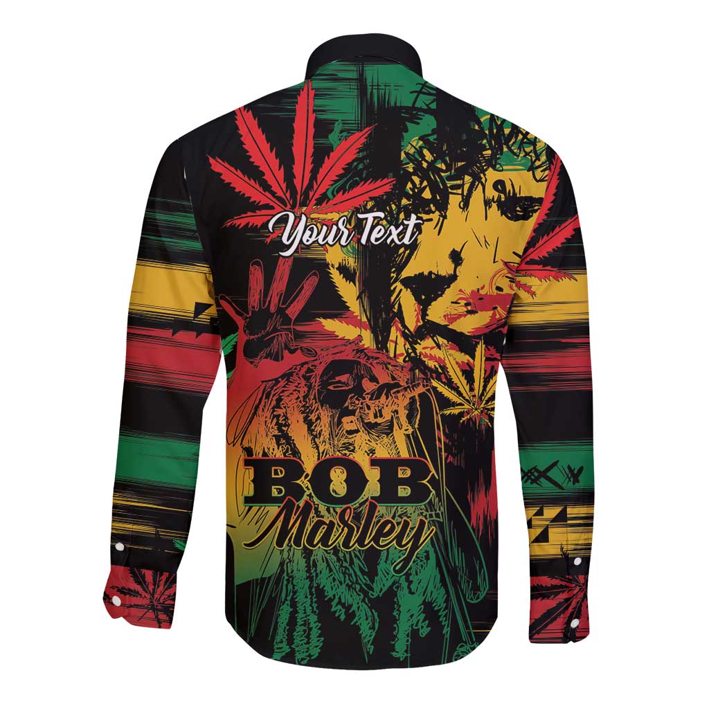 Personalized Reggae King Marley One Love Long Sleeve Button Shirt Rastafarian Lion Grunge