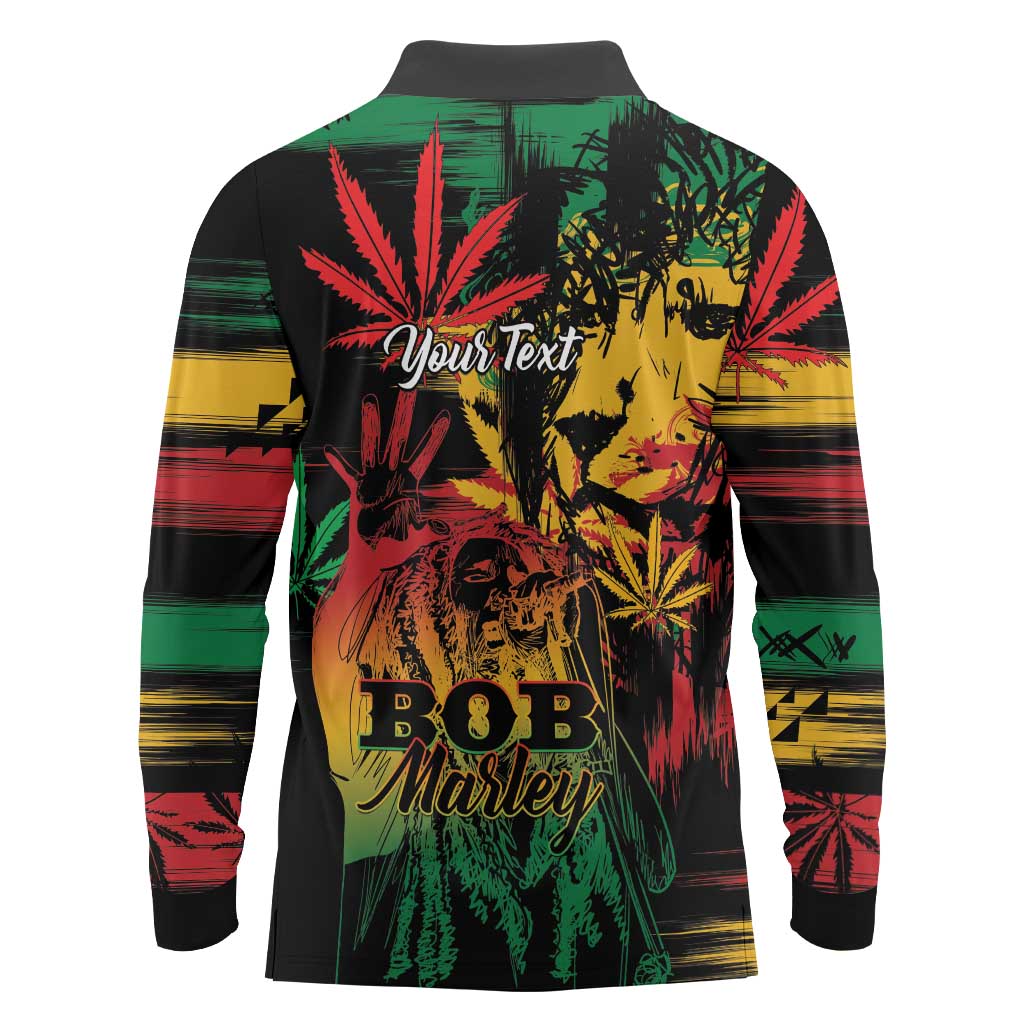 Personalized Reggae King Marley One Love Long Sleeve Polo Shirt Rastafarian Lion Grunge