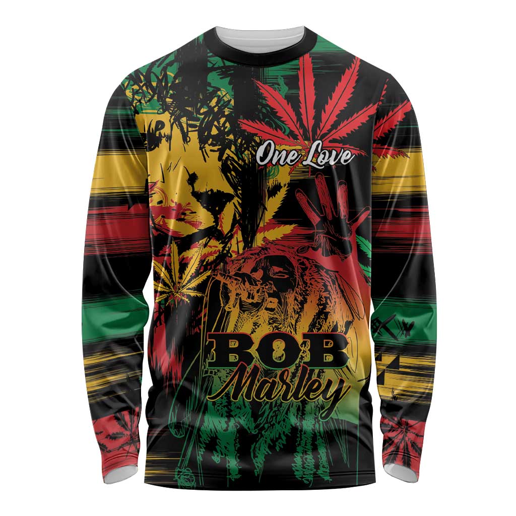 Personalized Reggae King Marley One Love Long Sleeve Shirt Rastafarian Lion Grunge