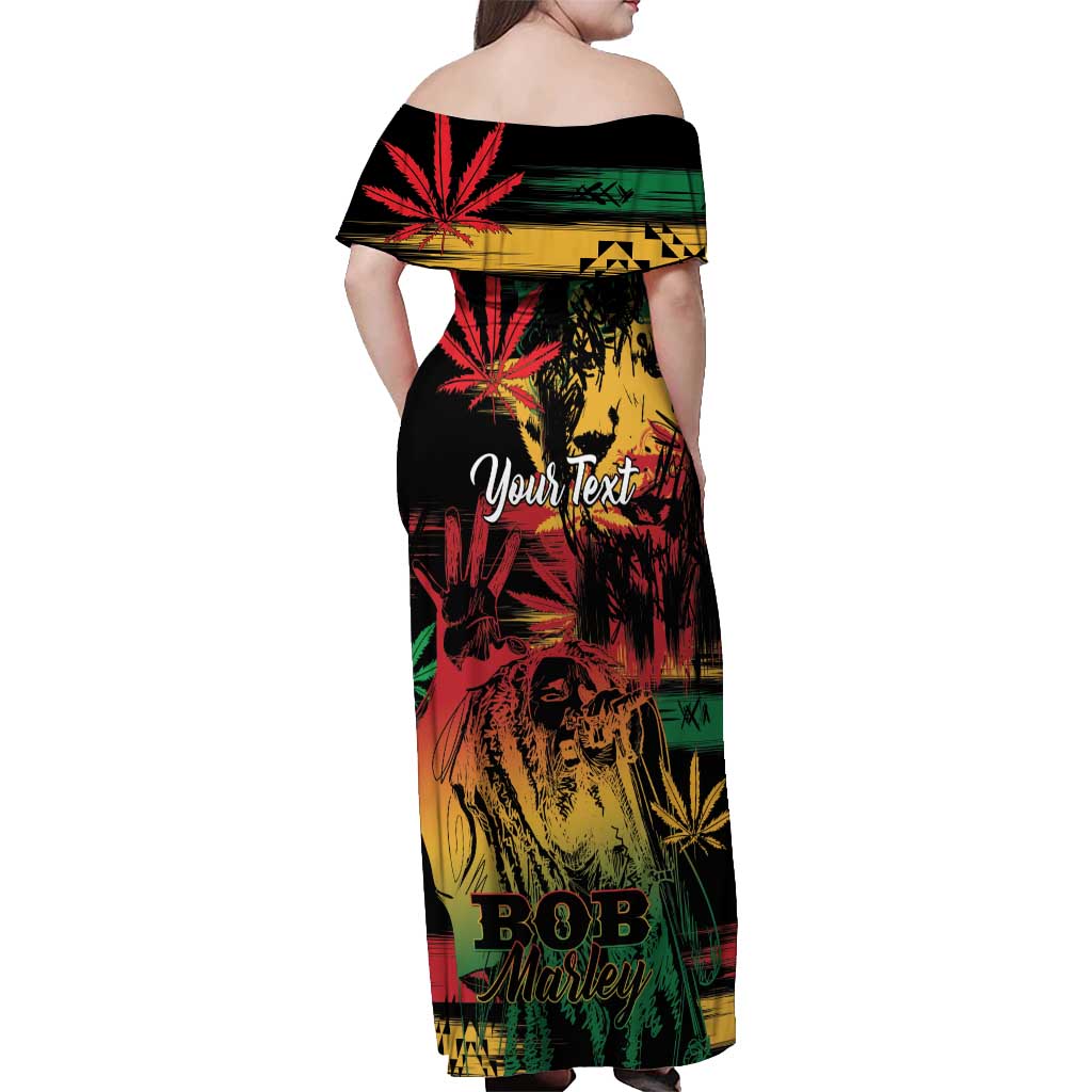 Personalized Reggae King Marley One Love Off Shoulder Maxi Dress Rastafarian Lion Grunge