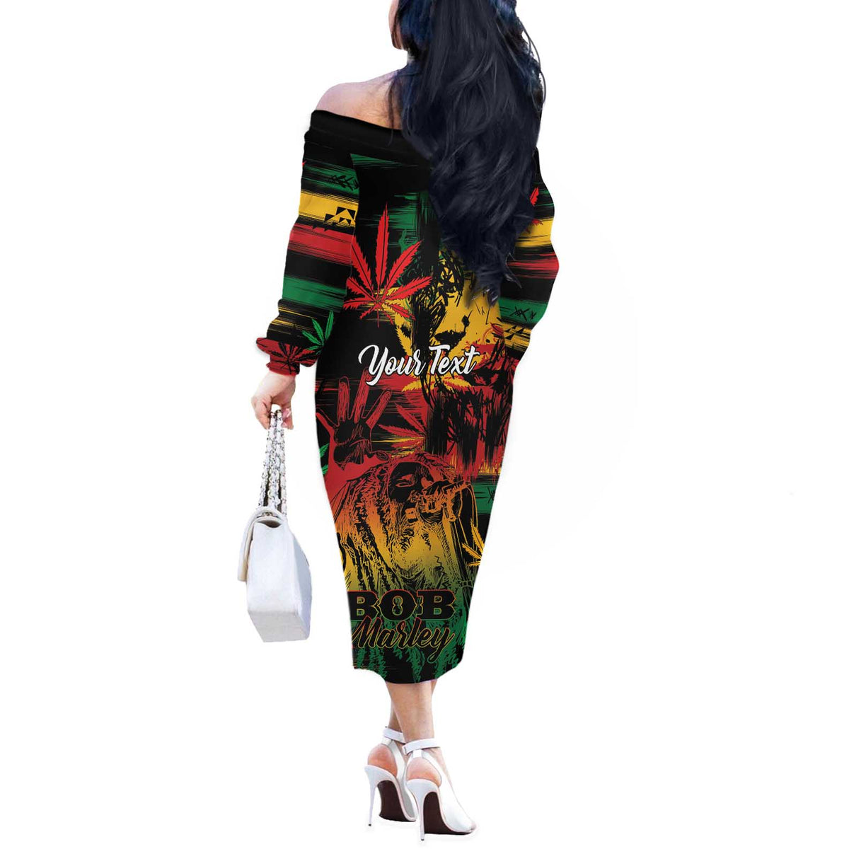 Personalized Reggae King Marley One Love Off The Shoulder Long Sleeve Dress Rastafarian Lion Grunge