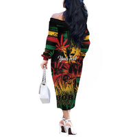 Personalized Reggae King Marley One Love Off The Shoulder Long Sleeve Dress Rastafarian Lion Grunge
