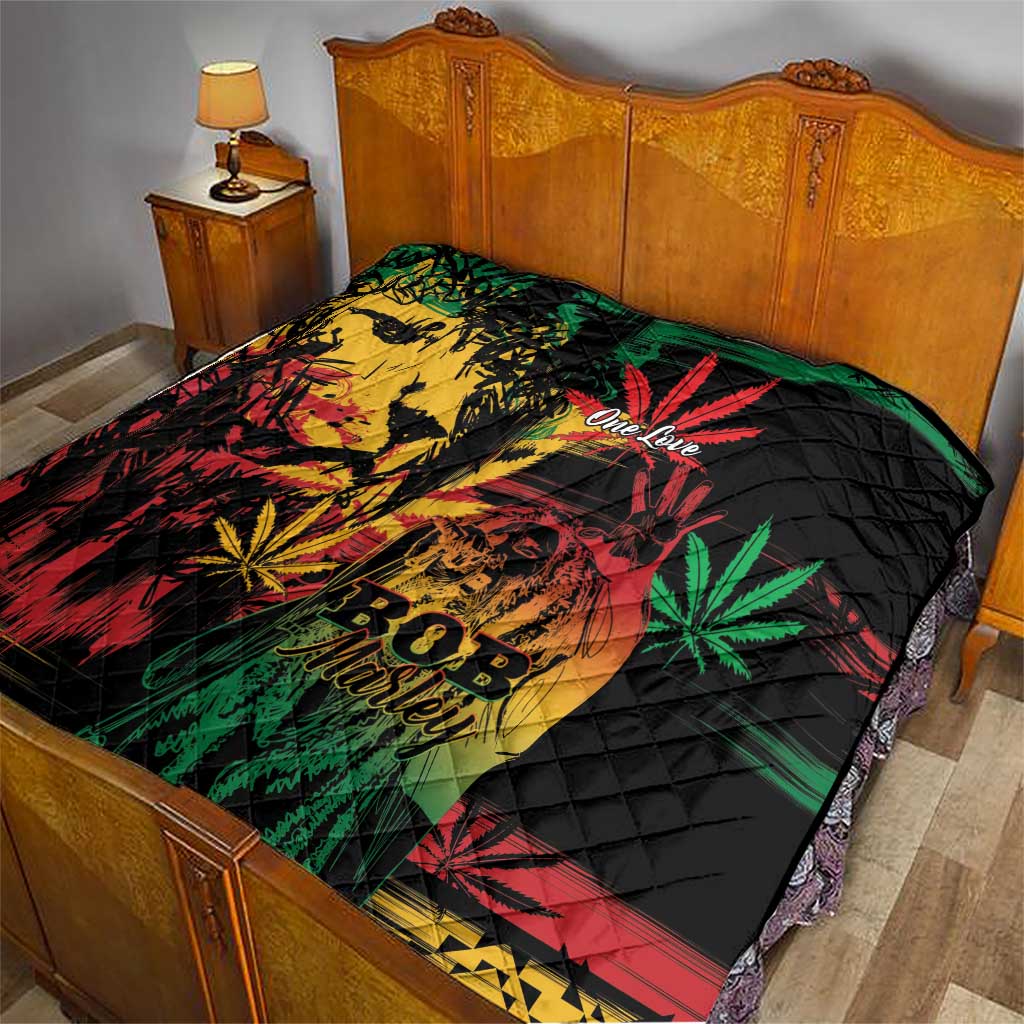 Reggae King Marley One Love Quilt Rastafarian Lion Grunge - Wonder Print Shop