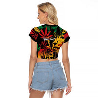 Personalized Reggae King Marley One Love Raglan Cropped T Shirt Rastafarian Lion Grunge - Wonder Print Shop