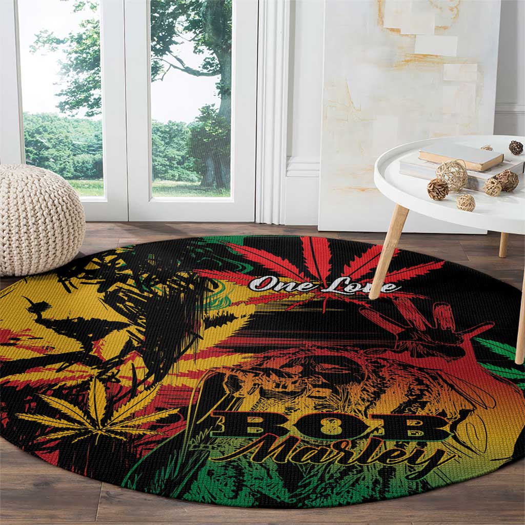Reggae King Marley One Love Round Carpet Rastafarian Lion Grunge - Wonder Print Shop