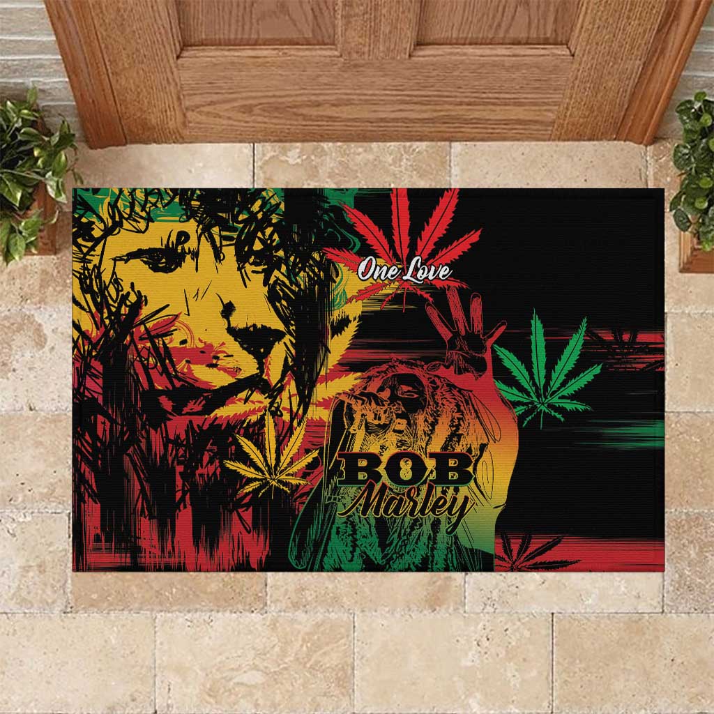 Reggae King Marley One Love Rubber Doormat Rastafarian Lion Grunge - Wonder Print Shop