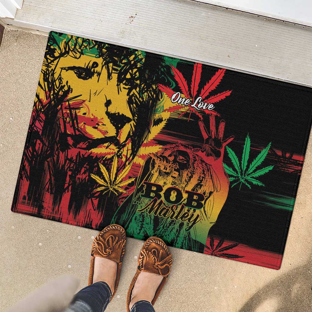Reggae King Marley One Love Rubber Doormat Rastafarian Lion Grunge - Wonder Print Shop