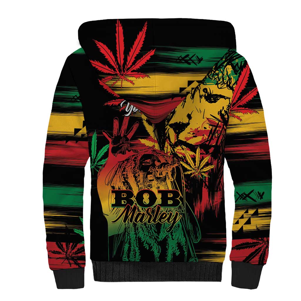 Personalized Reggae King Marley One Love Sherpa Hoodie Rastafarian Lion Grunge - Wonder Print Shop