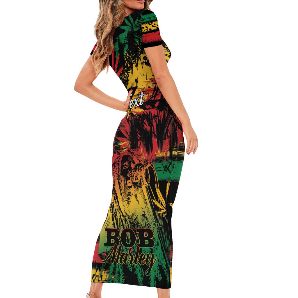 Personalized Reggae King Marley One Love Short Sleeve Bodycon Dress Rastafarian Lion Grunge - Wonder Print Shop