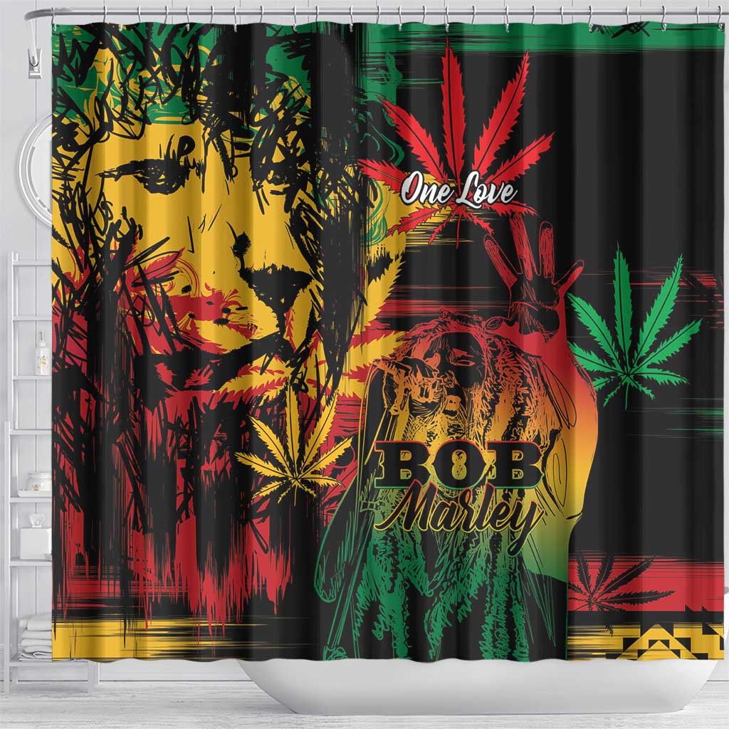 Reggae King Marley One Love Shower Curtain Rastafarian Lion Grunge - Wonder Print Shop