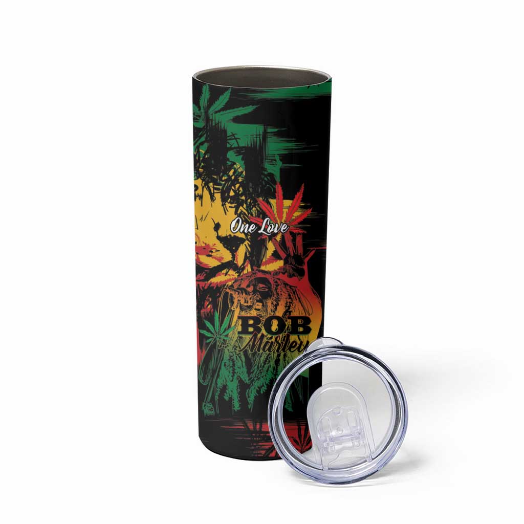 Personalized Reggae King Marley One Love Skinny Tumbler Rastafarian Lion Grunge - Wonder Print Shop