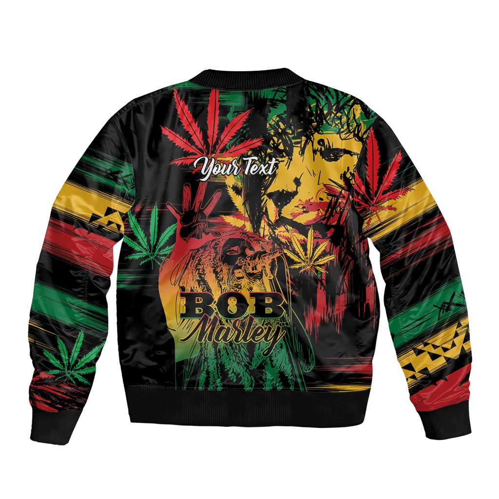 Personalized Reggae King Marley One Love Sleeve Zip Bomber Jacket Rastafarian Lion Grunge - Wonder Print Shop