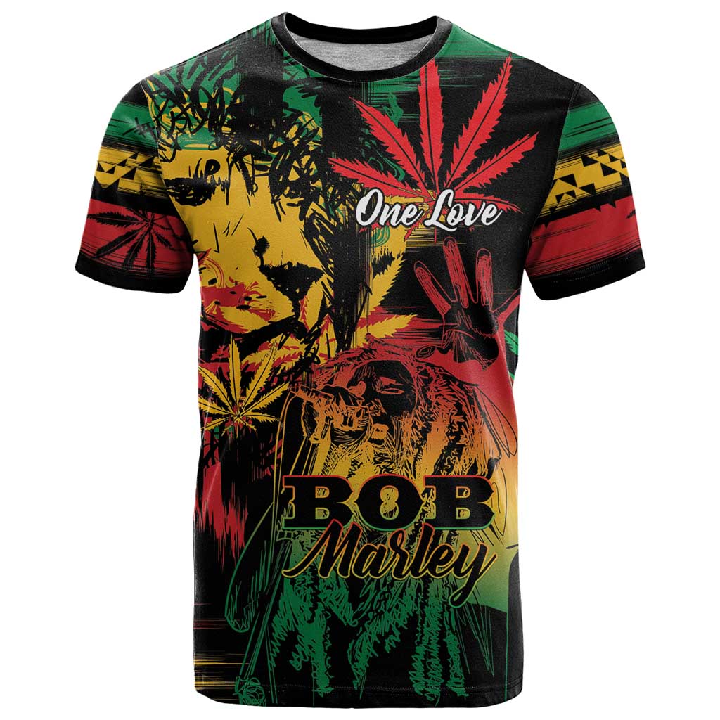 Personalized Reggae King Marley One Love T Shirt Rastafarian Lion Grunge - Wonder Print Shop