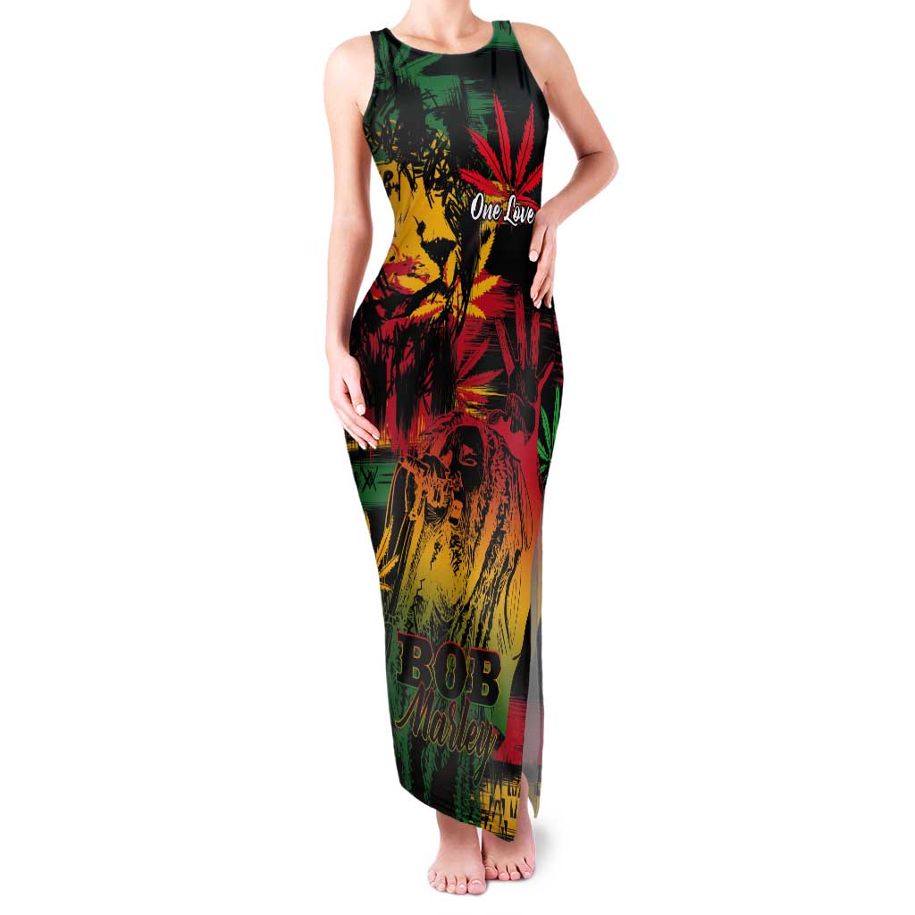 Personalized Reggae King Marley One Love Tank Maxi Dress Rastafarian Lion Grunge - Wonder Print Shop