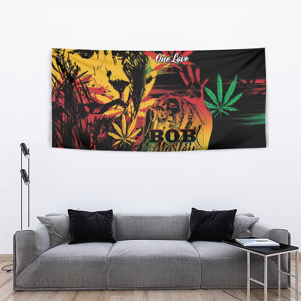 Reggae King Marley One Love Tapestry Rastafarian Lion Grunge - Wonder Print Shop