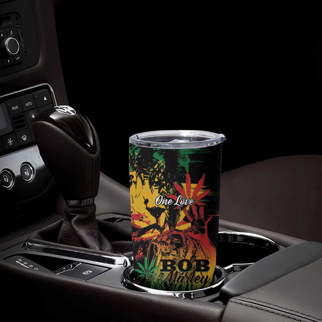 Personalized Reggae King Marley One Love Tumbler Cup Rastafarian Lion Grunge - Wonder Print Shop