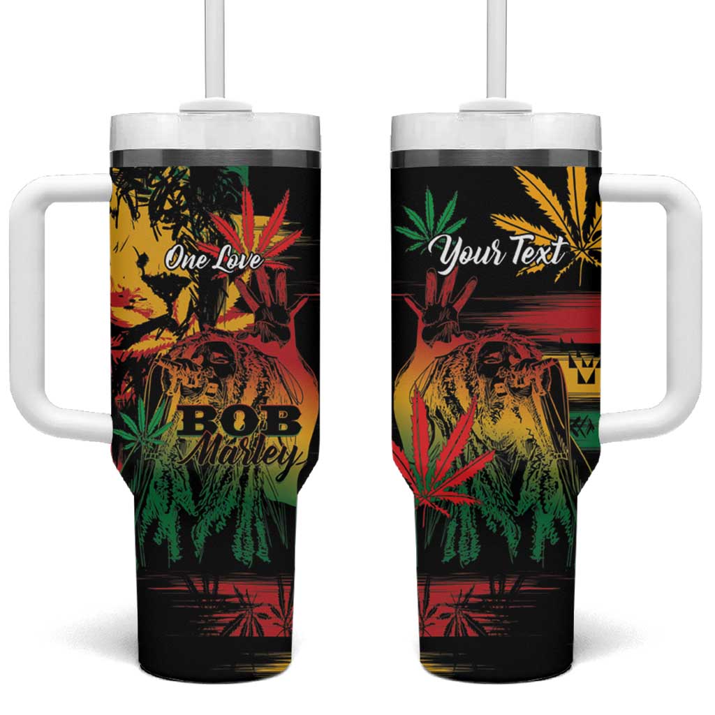 Personalized Reggae King Marley One Love Tumbler With Handle Rastafarian Lion Grunge - Wonder Print Shop