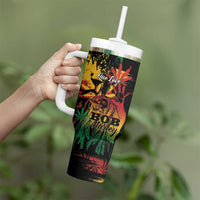 Personalized Reggae King Marley One Love Tumbler With Handle Rastafarian Lion Grunge - Wonder Print Shop