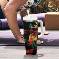 Personalized Reggae King Marley One Love Tumbler With Handle Rastafarian Lion Grunge - Wonder Print Shop