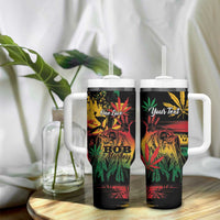 Personalized Reggae King Marley One Love Tumbler With Handle Rastafarian Lion Grunge - Wonder Print Shop